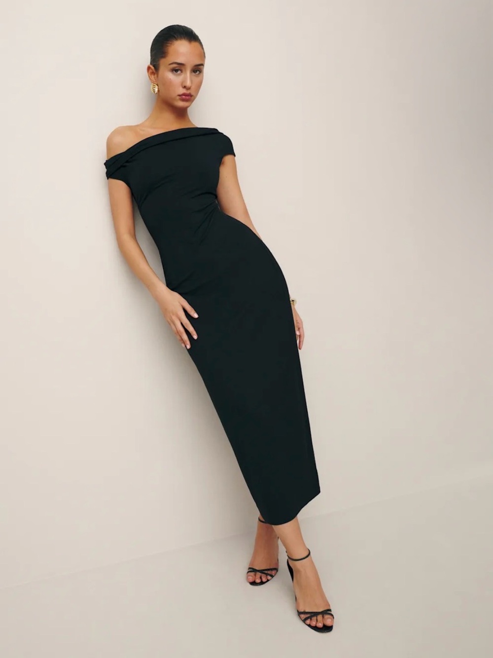 Reformation Black One-Shoulder Midi Dress